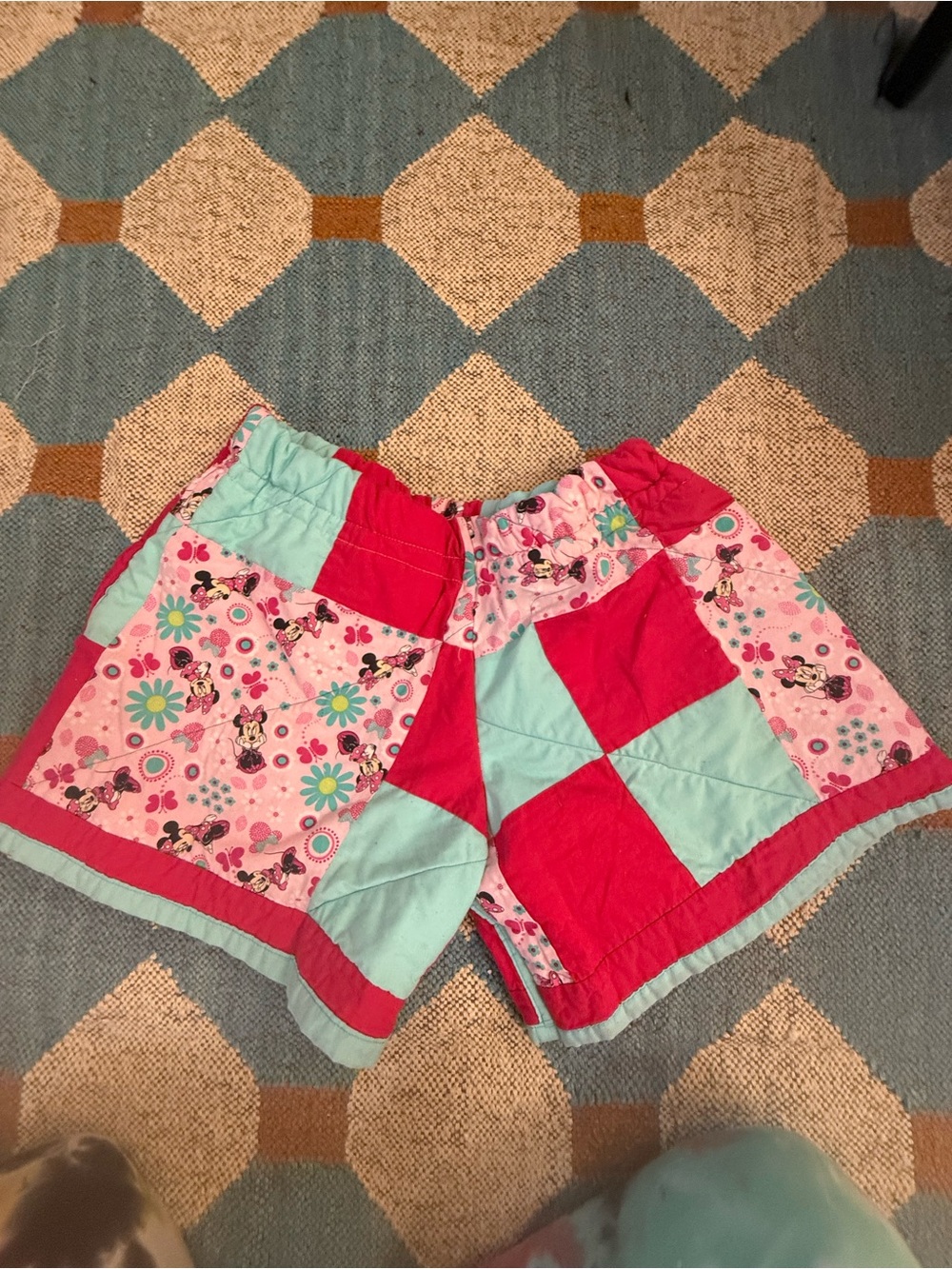 Womens Patchwork Minnie Mouse Shorts in Pink & Aqua